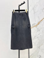 Cargo Denim Midi Skirt