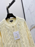 Pale Yellow Twist Knit Sweater Coat