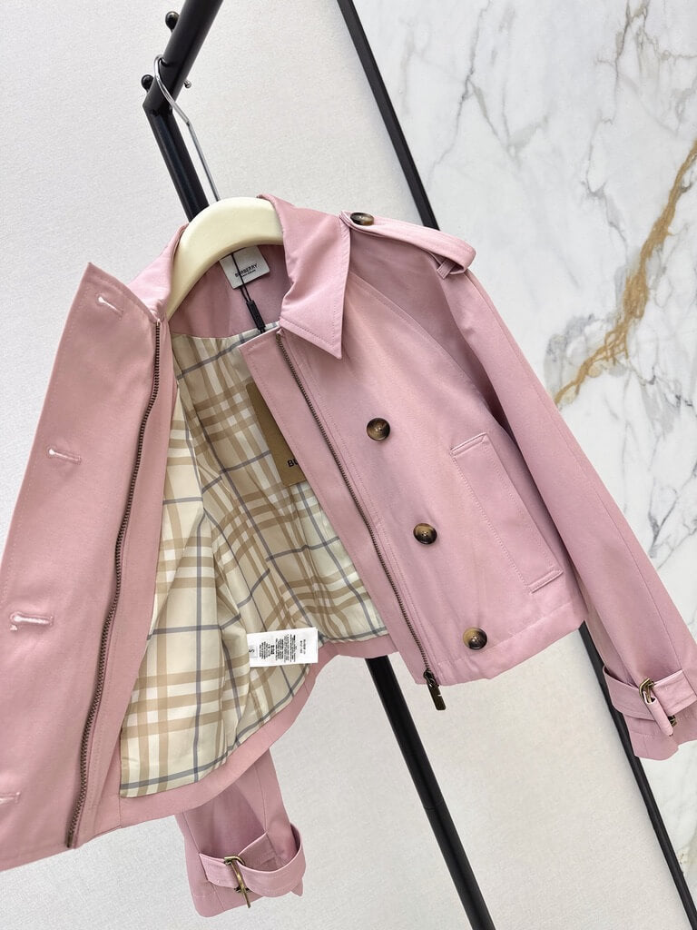 Pink Cropped Trench Asymmetrical Skirt Set