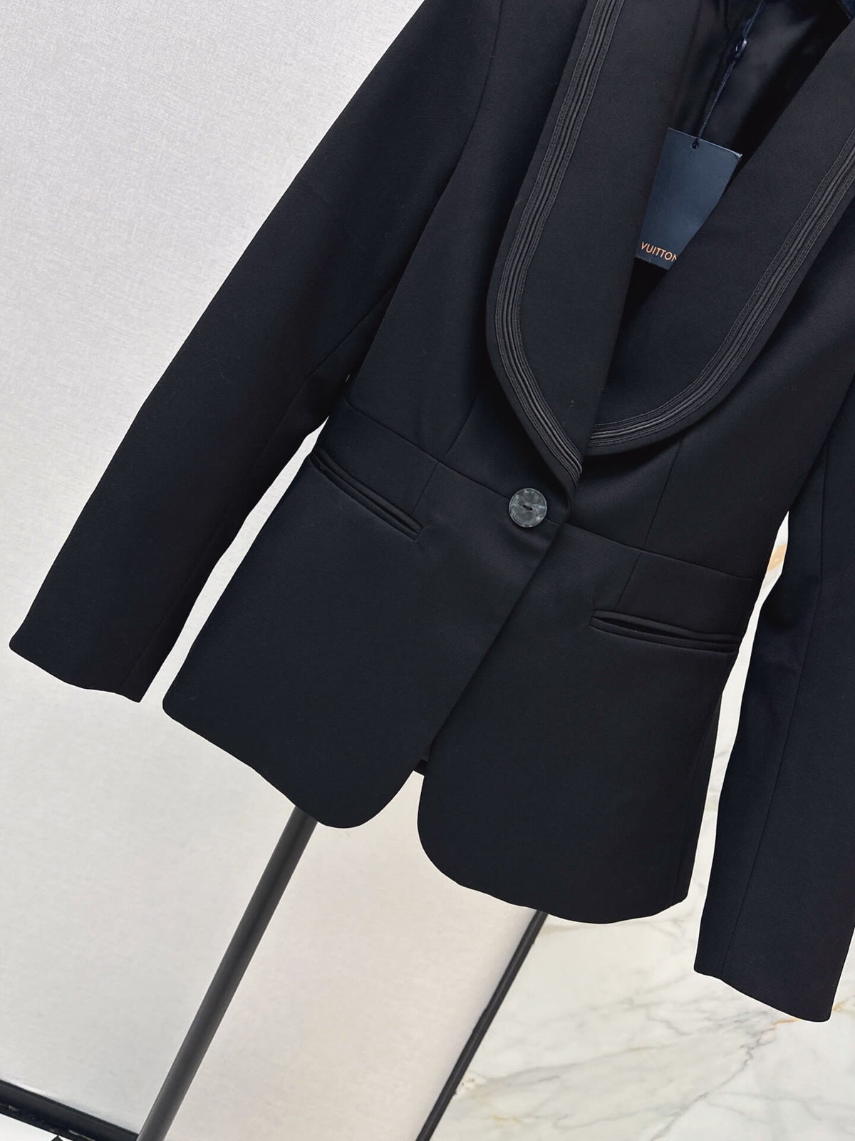 Trim Shawl Collar Fitted Suit Jacket