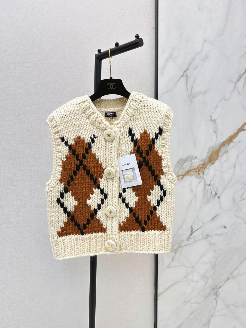 Argyle Chunky Knit Vest Cardigan
