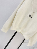 V-neck Ribbed Logo Knit Sweater