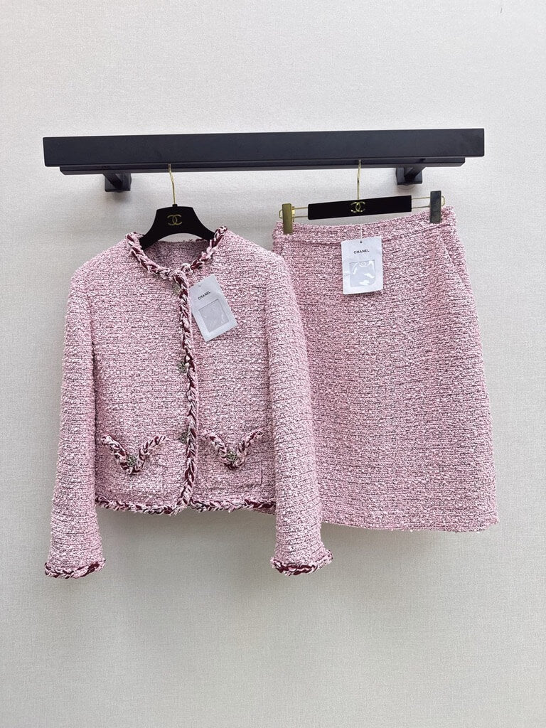Pink Tweed Jacket Skirt Set