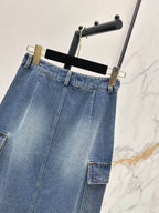Cargo Denim Midi Skirt