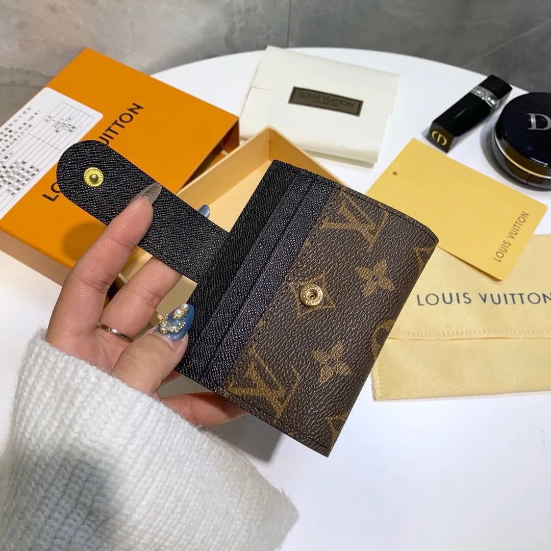 Color-Blocked Snap Short Card Holder Wallet