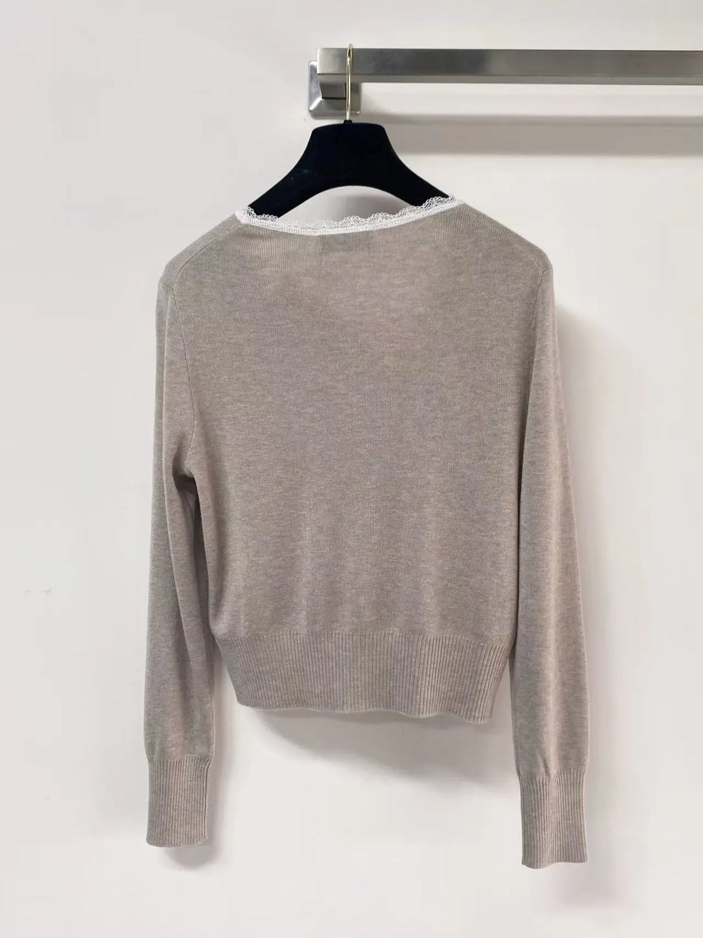 Minimalist Lace Trim Cardigan