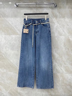 Chain Belt Decor High Waist Wide Leg Jeans