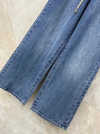 Chain Belt Decor High Waist Wide Leg Jeans