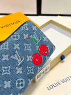 Cherry Monogram Denim Zip-Around Wallet
