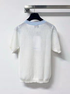 Jacquard V-Neck Short Sleeve Knit Cardigan