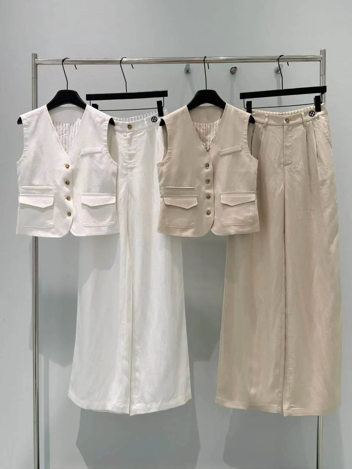 Pocket Vest Wide Leg Pant Set