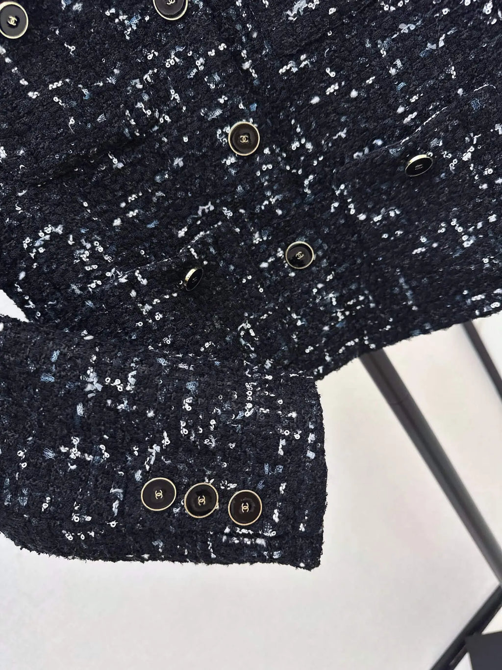 Black Silver Tweed Round Neck Jacket