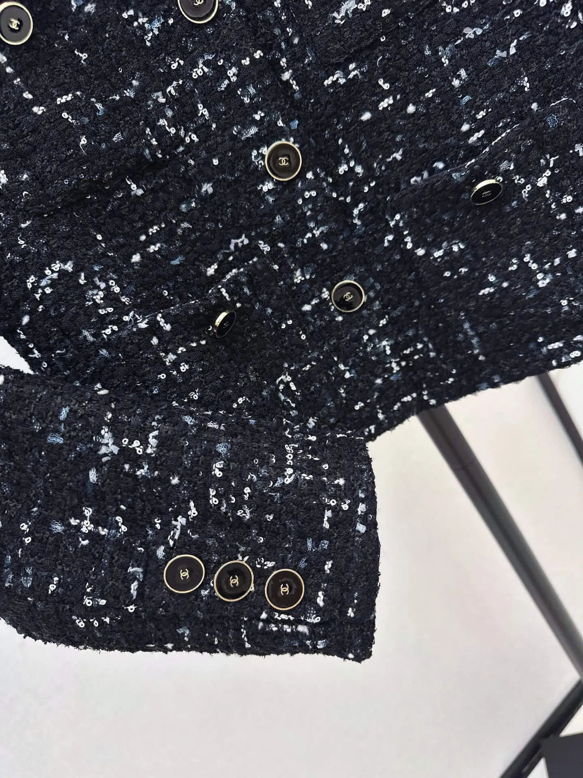 Black Silver Tweed Round Neck Jacket