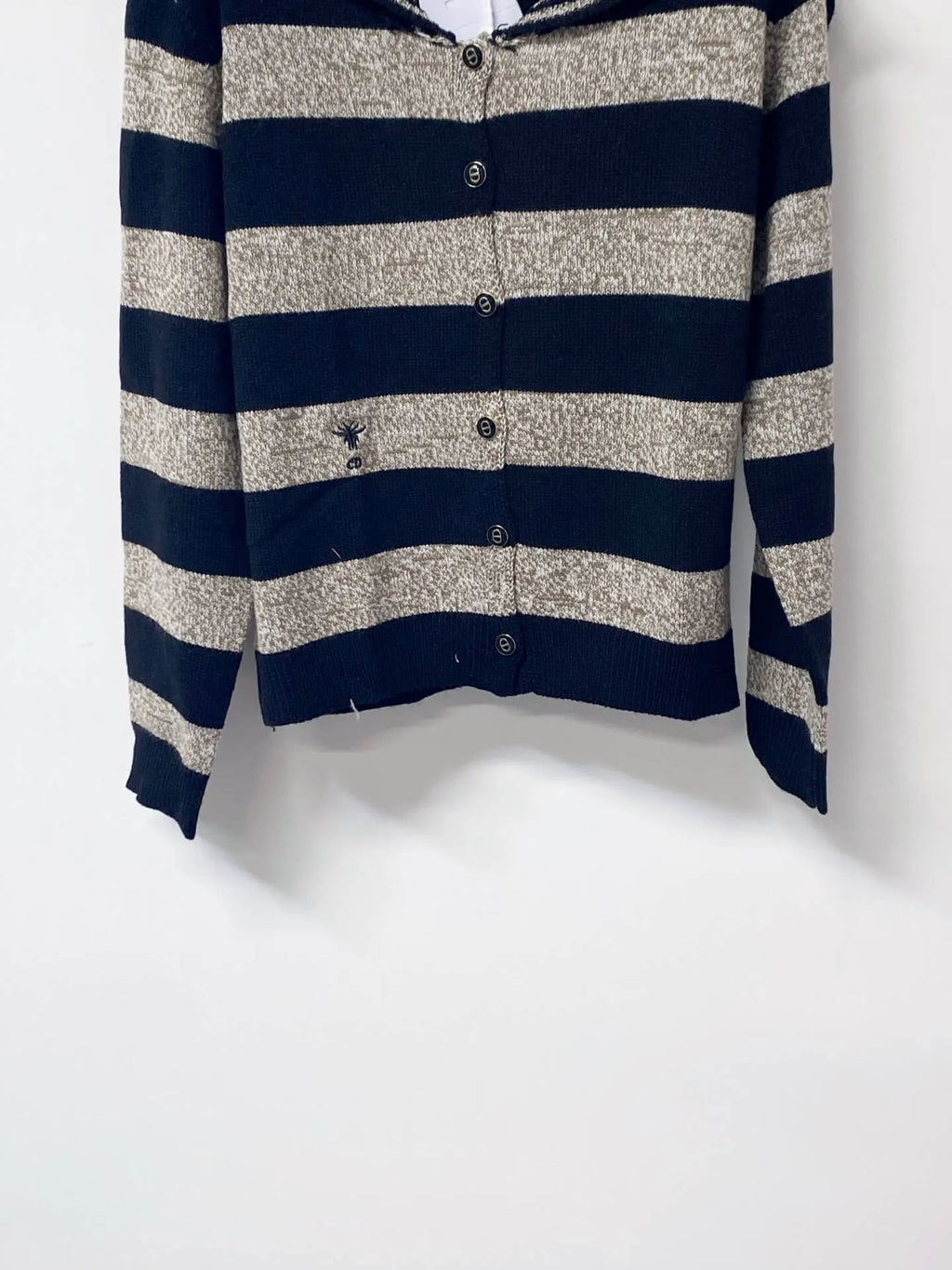 Black Grey Stripe Sailor Collar Cardigan