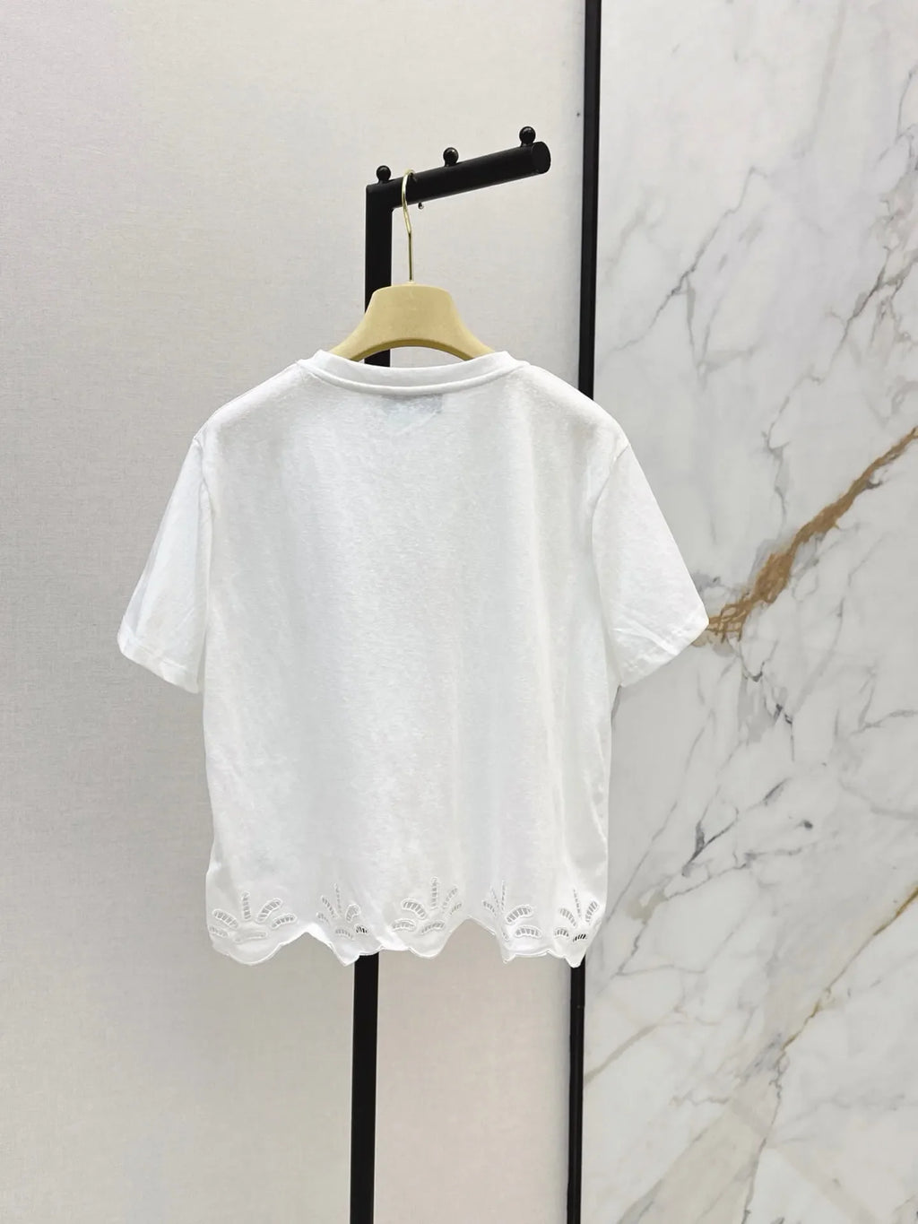 Eyelet Scalloped Hem Logo Patch Tee