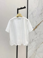 Eyelet Scalloped Hem Logo Patch Tee