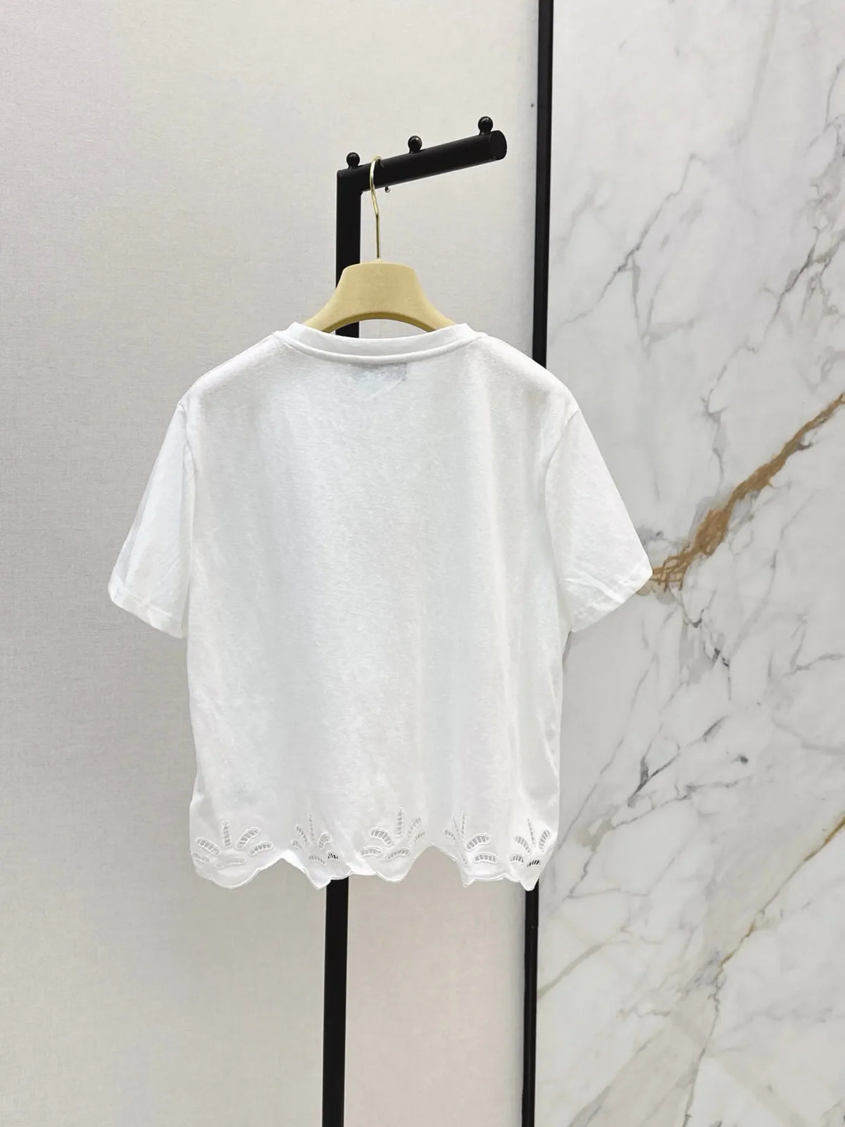 Eyelet Scalloped Hem Logo Patch Tee