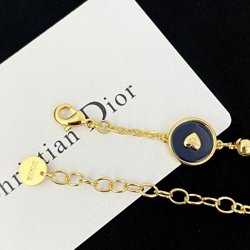 Navy Medallion & Pearl Multi-Charm Bracelet