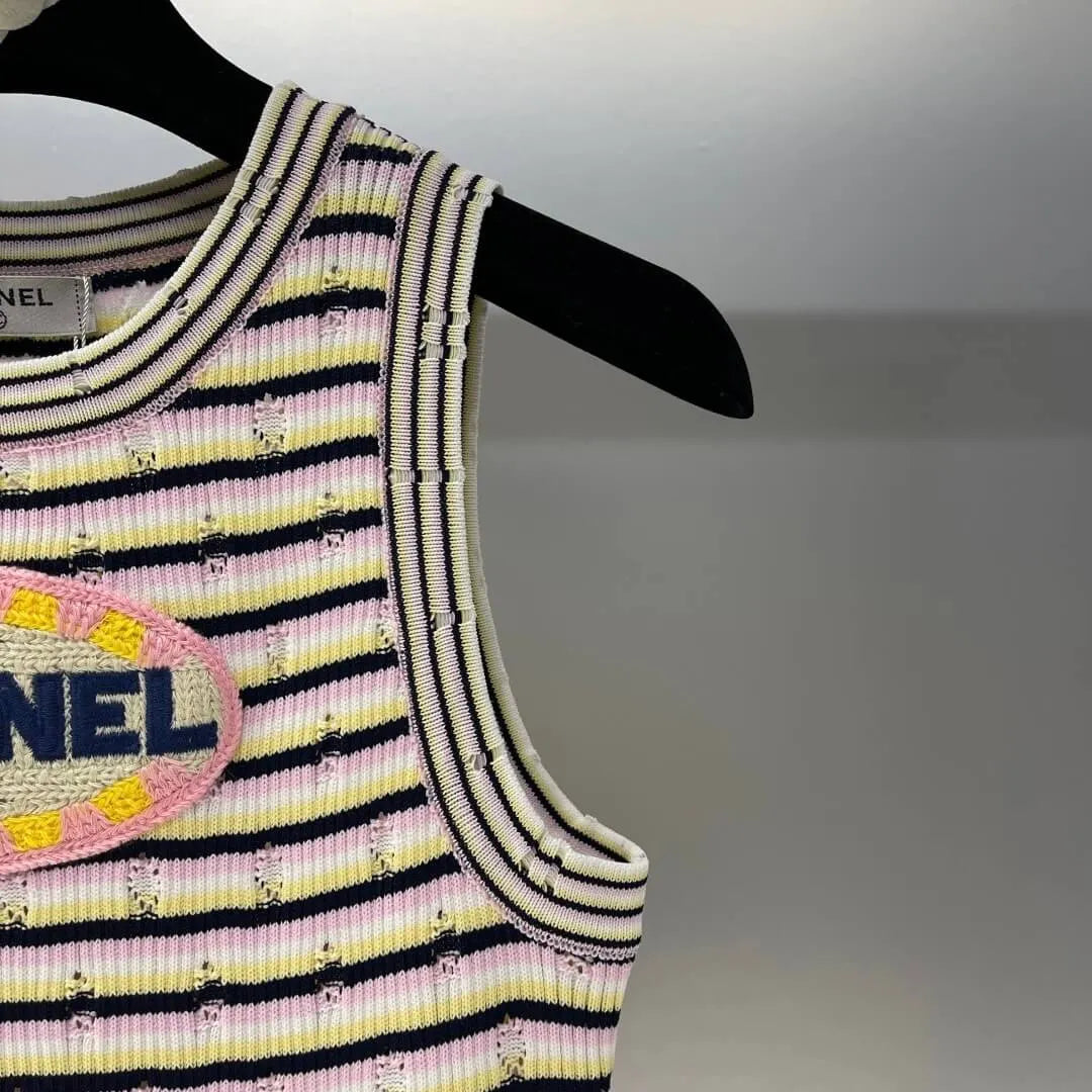 Letter Embroidered Colorful Vest Top and Dress