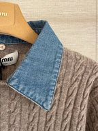 Cable Knit Denim Collar Top