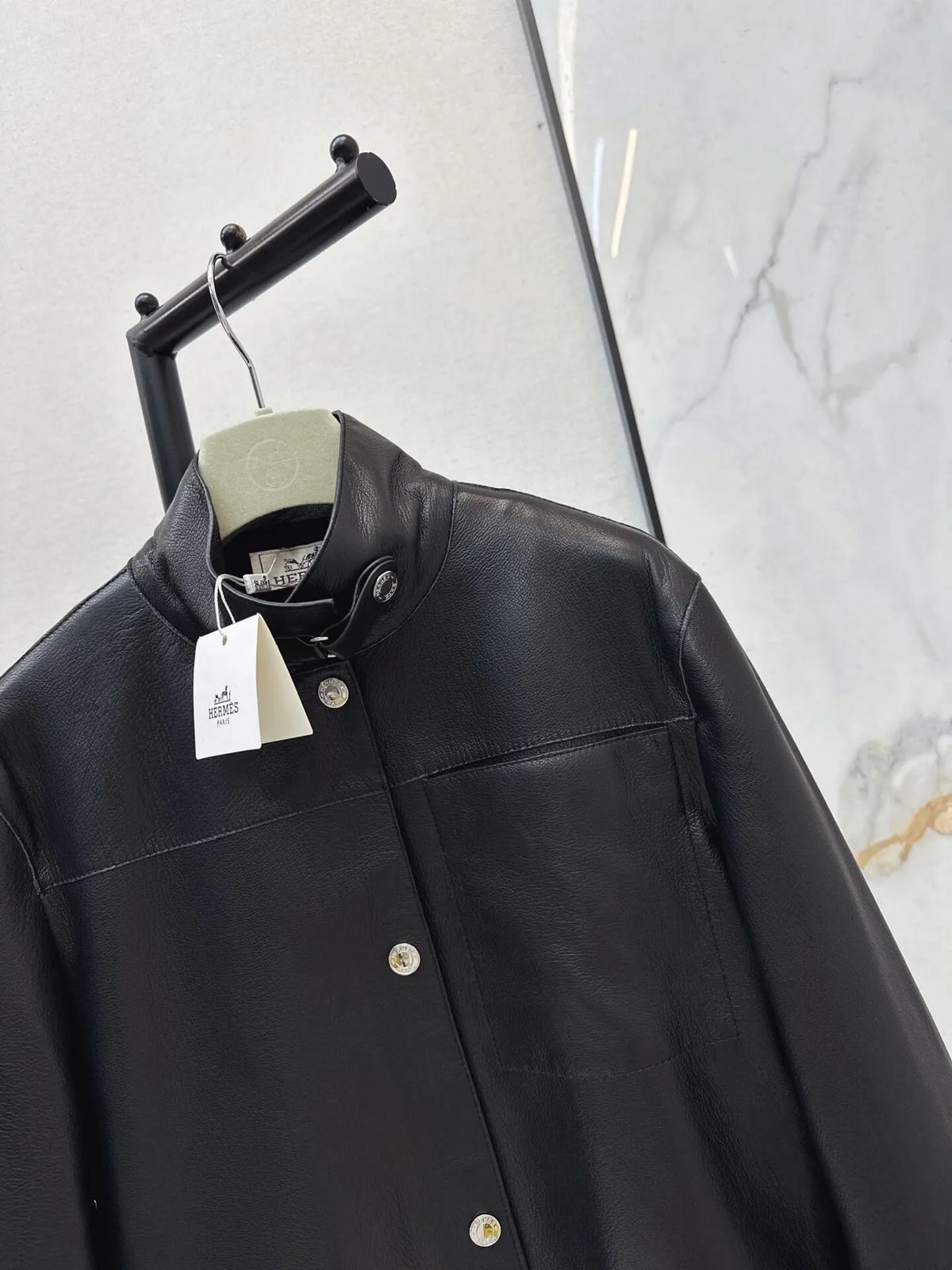 Loose Fit Button Leather Coat