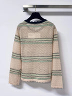 Scallop Neck Striped Hollow Knit Top