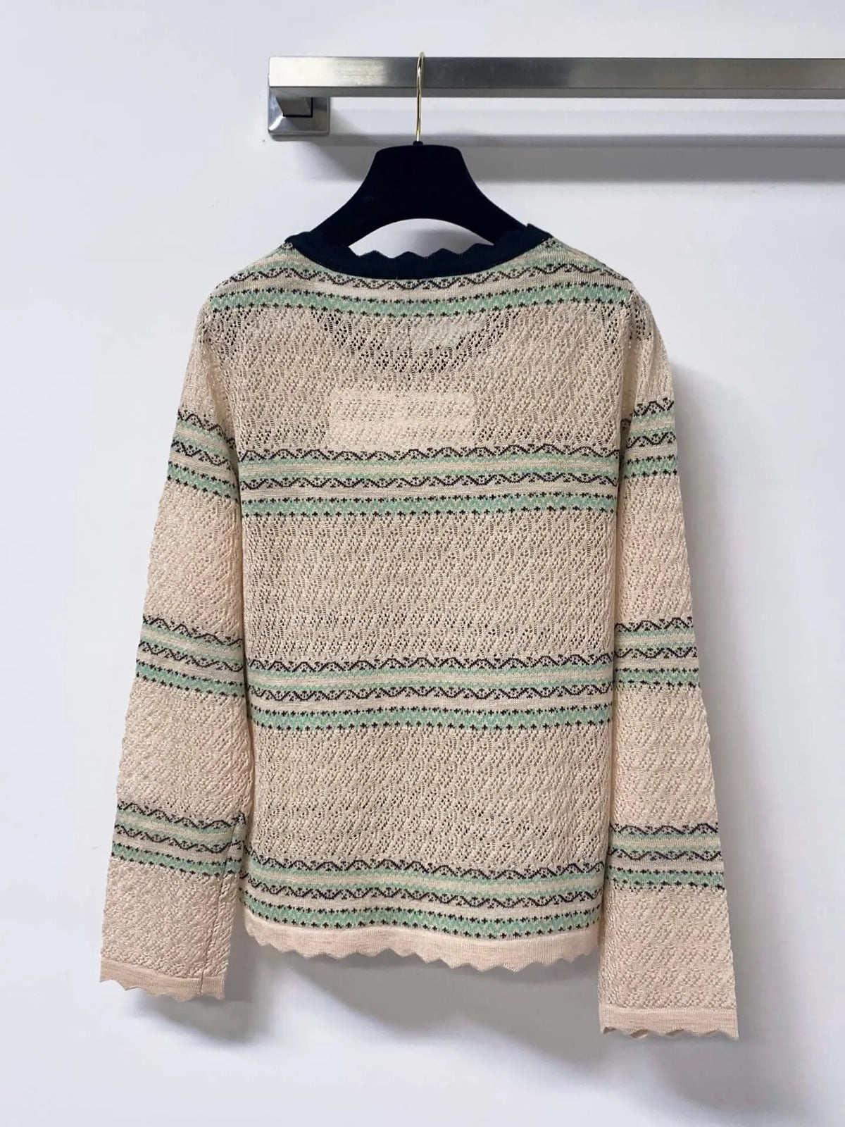 Scallop Neck Striped Hollow Knit Top