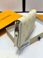 Cream Embossed Zip-Around Long Wallet