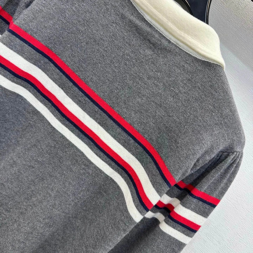 Contrast Collar Striped Knit Top