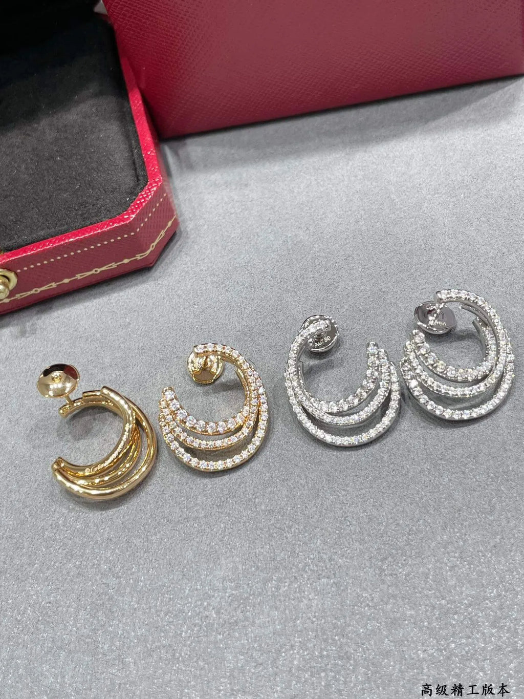 Triple-Pavé Hoop Studs