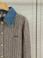 Cable Knit Denim Collar Cardigan