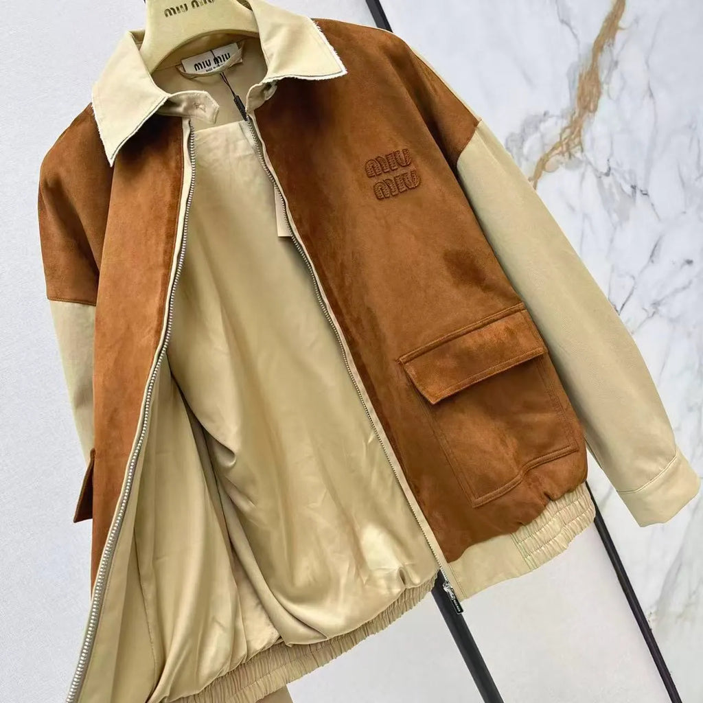 Eco-Friendly Suede Color-Block Jacket