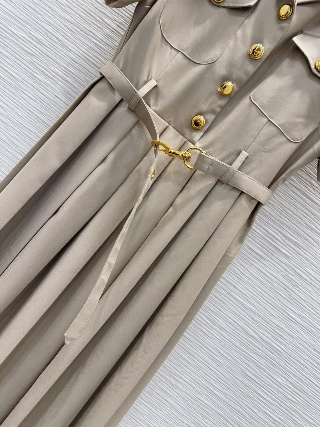 Belted Pleated Shirt Midi Dress