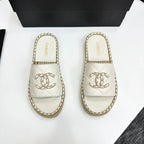 Runway Edition Leather-Patch Woven White Sandals