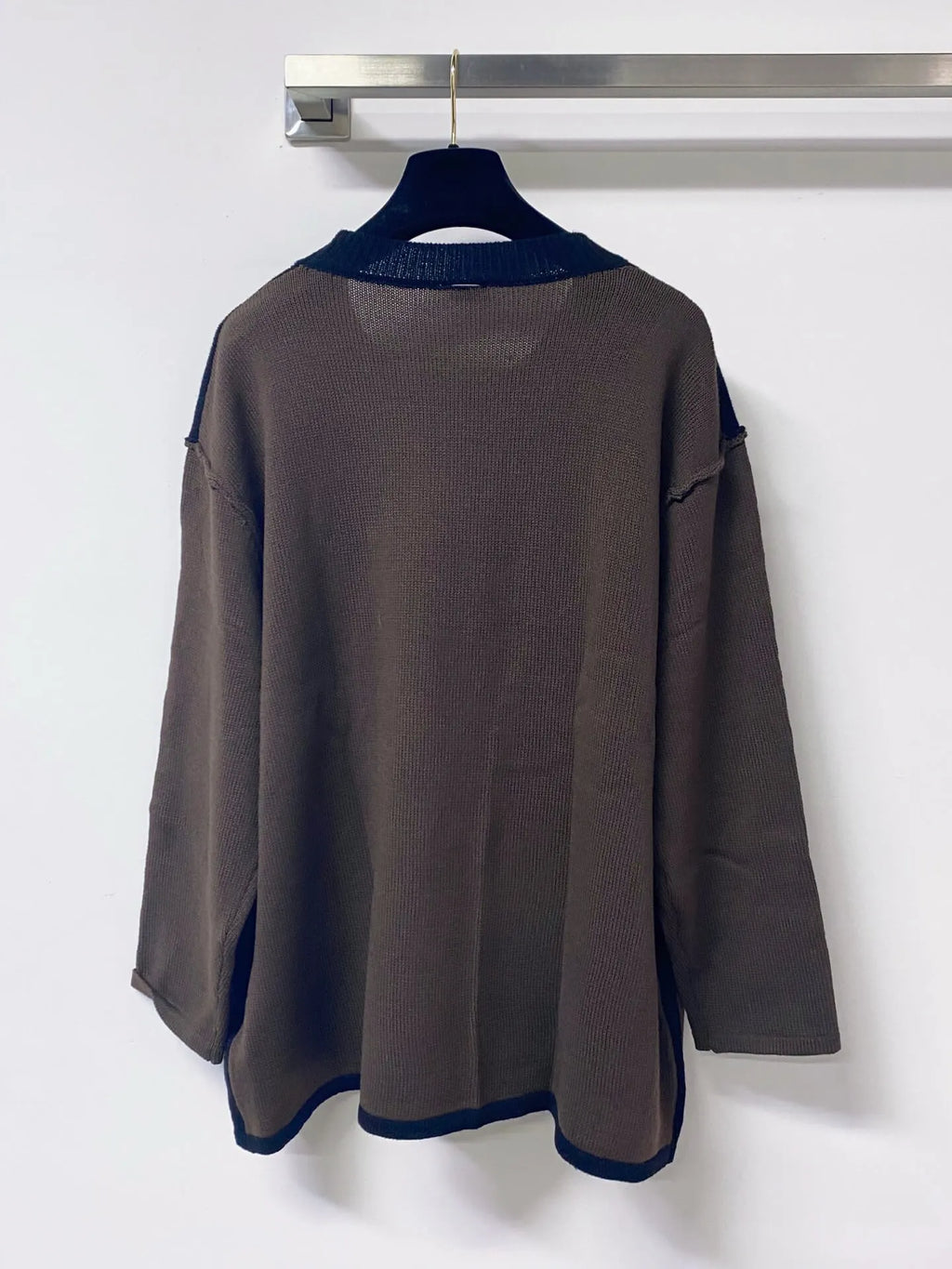 Brown Contrast Collar Knit Top