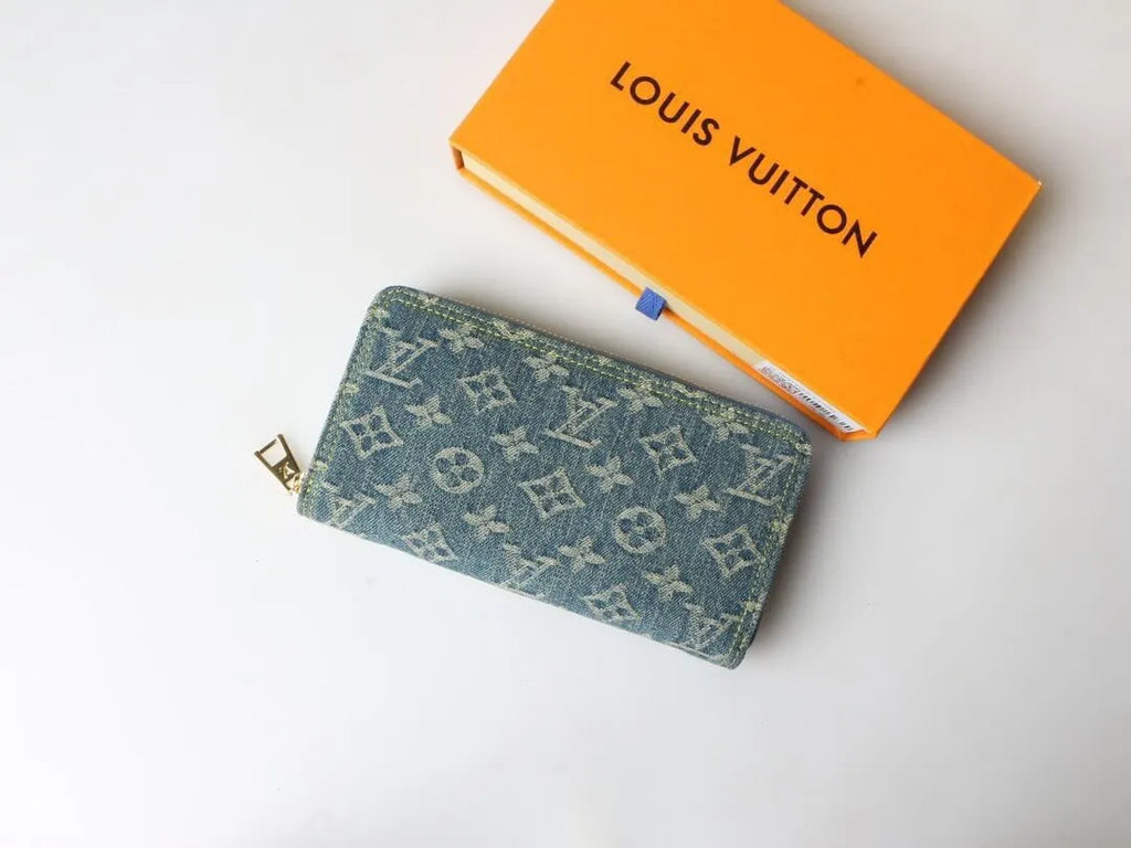 Denim All-Over Print Zip-Around Wallet