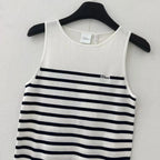 Partial Stripe Round Neck Vest