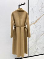 V Detail Belted Wool Long Coat