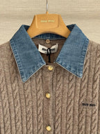 Cable Knit Denim Collar Cardigan