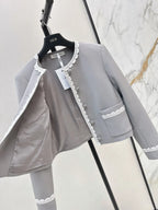 Grey Lace Trim Jacket and Skirt Set