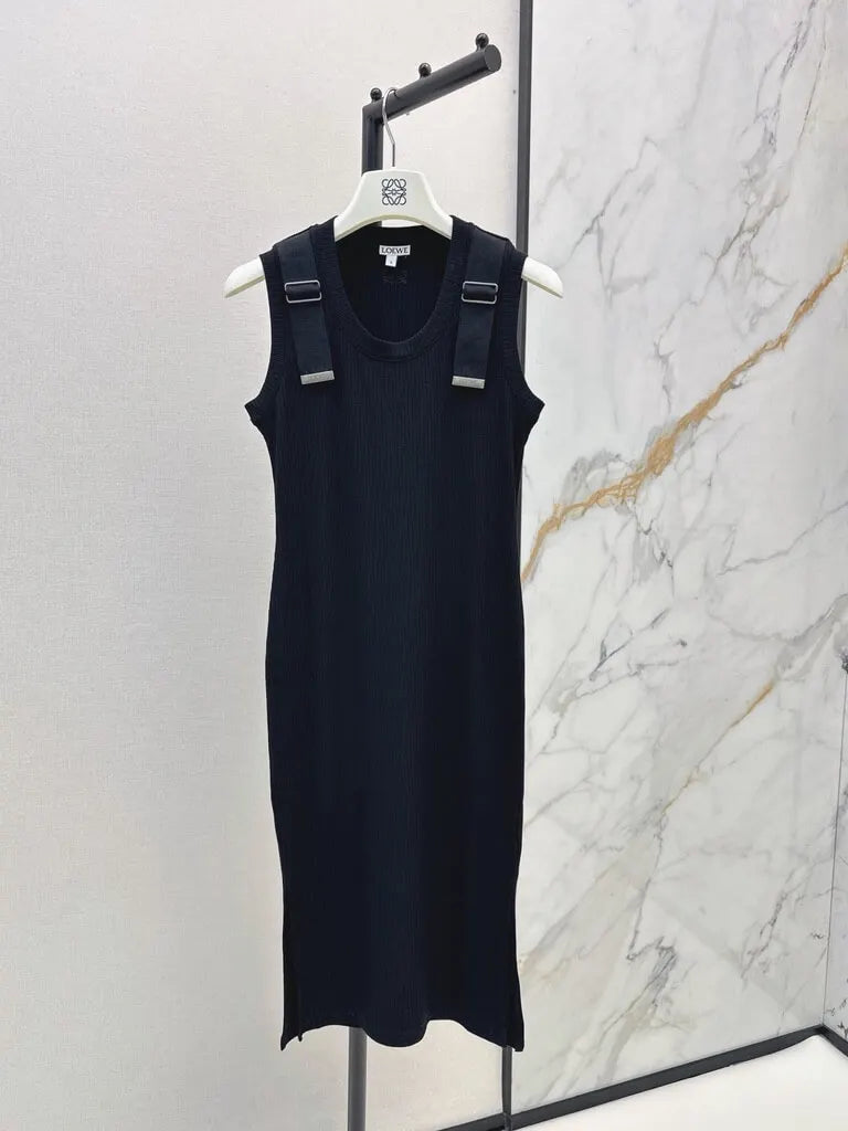 Buckle Strap Knit Midi Dress