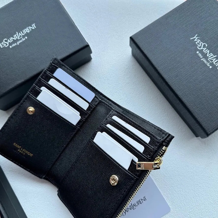 Black Textured  Short Wallet