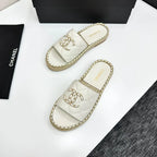 Runway Edition Leather-Patch Woven White Sandals