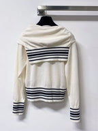 Tie Shawl Striped Embroidered Knit Top