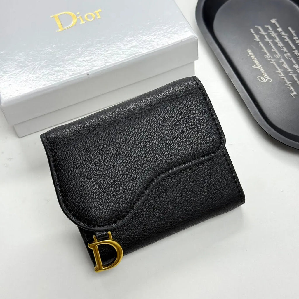 Black Grained Calfskin  Short Card Holder Wallet