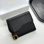 Black Grained Calfskin  Short Card Holder Wallet
