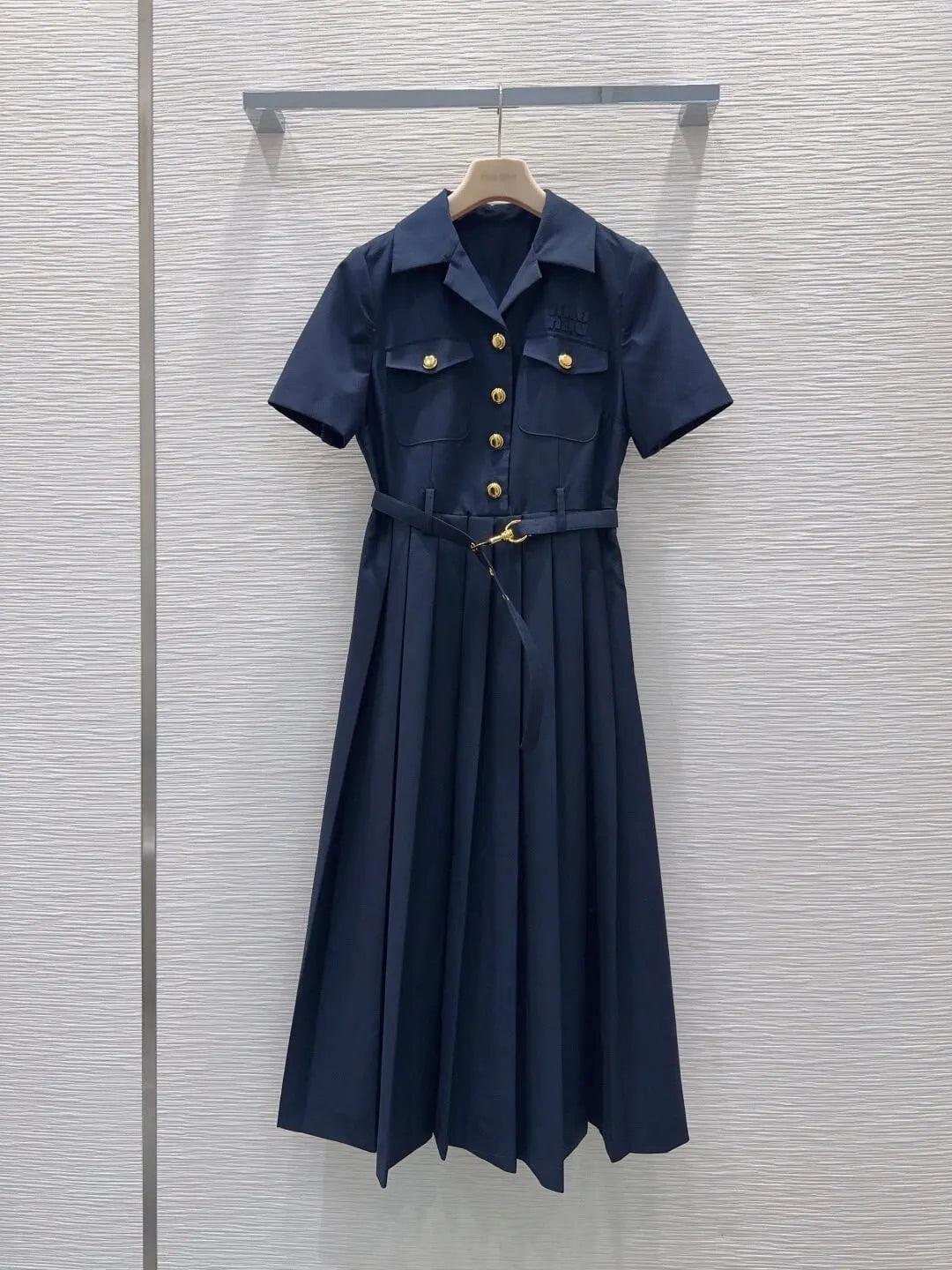 Belted Pleated Shirt Midi Dress