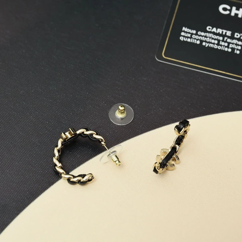 Leather-Inlaid Stud Earrings