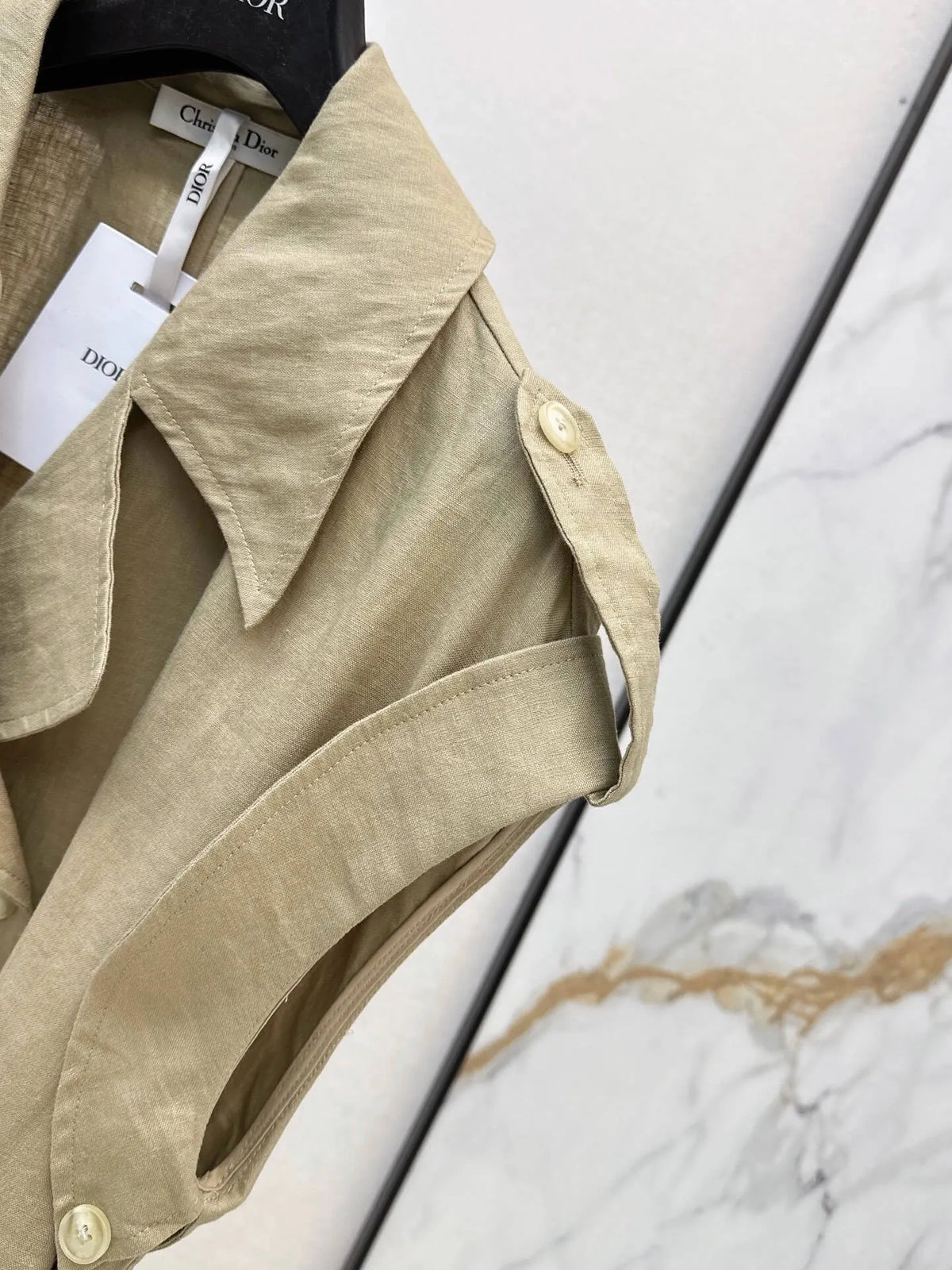 Belted Linen Trench Sleeveless Vest