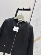 ound Neck Zip Cropped Leather Jacket